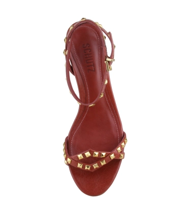 SANDÁLIA SALTO MÉDIO STUDS SCHUTZ MARROM