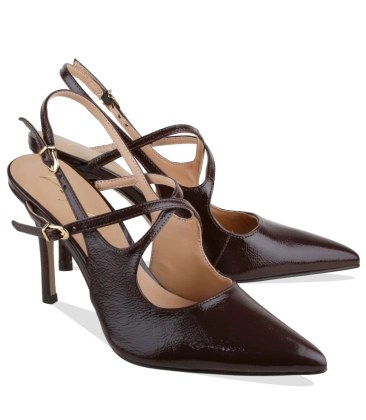 SCARPIN SALTO ALTO SLINGBACK LUIZA BARCELOS MARROM