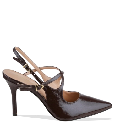 SCARPIN SALTO ALTO SLINGBACK LUIZA BARCELOS MARROM