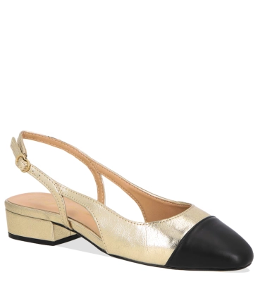 SCARPIN SALTO BAIXO SLINGBACK LUIZA BARCELOS DOURADO