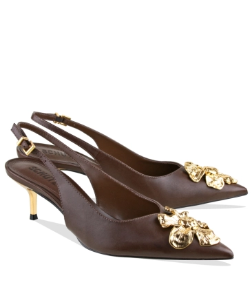 SCARPIN SALTO MÉDIO SLINGBACK FLORA SCHUTZ MARROM