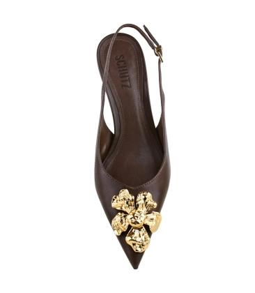 SCARPIN SALTO MÉDIO SLINGBACK FLORA SCHUTZ MARROM