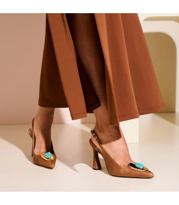 SCARPIN SLINGBACK SALTO ALTO LUIZA BARCELOS CARAMELO