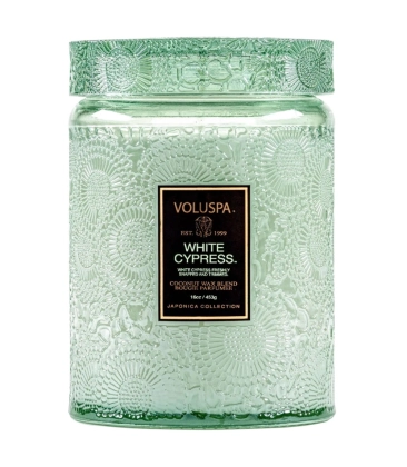 VELA AROMÁTICA 100H POTE VIDRO RELEVO WHITE CYPRESS VOLUSPA