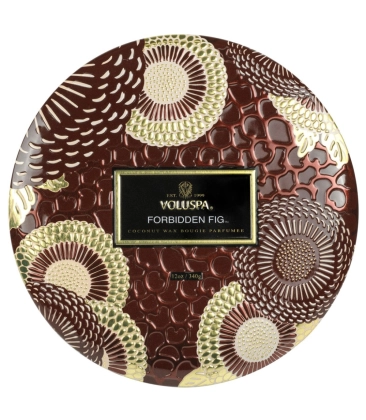 VELA AROMÁTICA LATA 3 PAVIOS RELEVO 60H FORBIDDEN FIG VOLUSPA