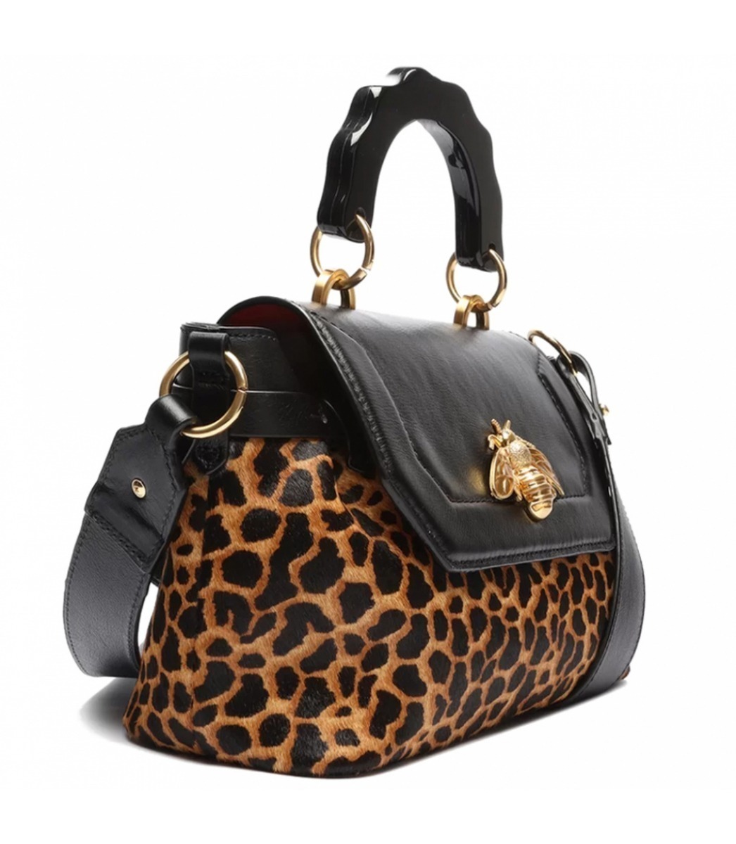black bolsa with leopard print strap