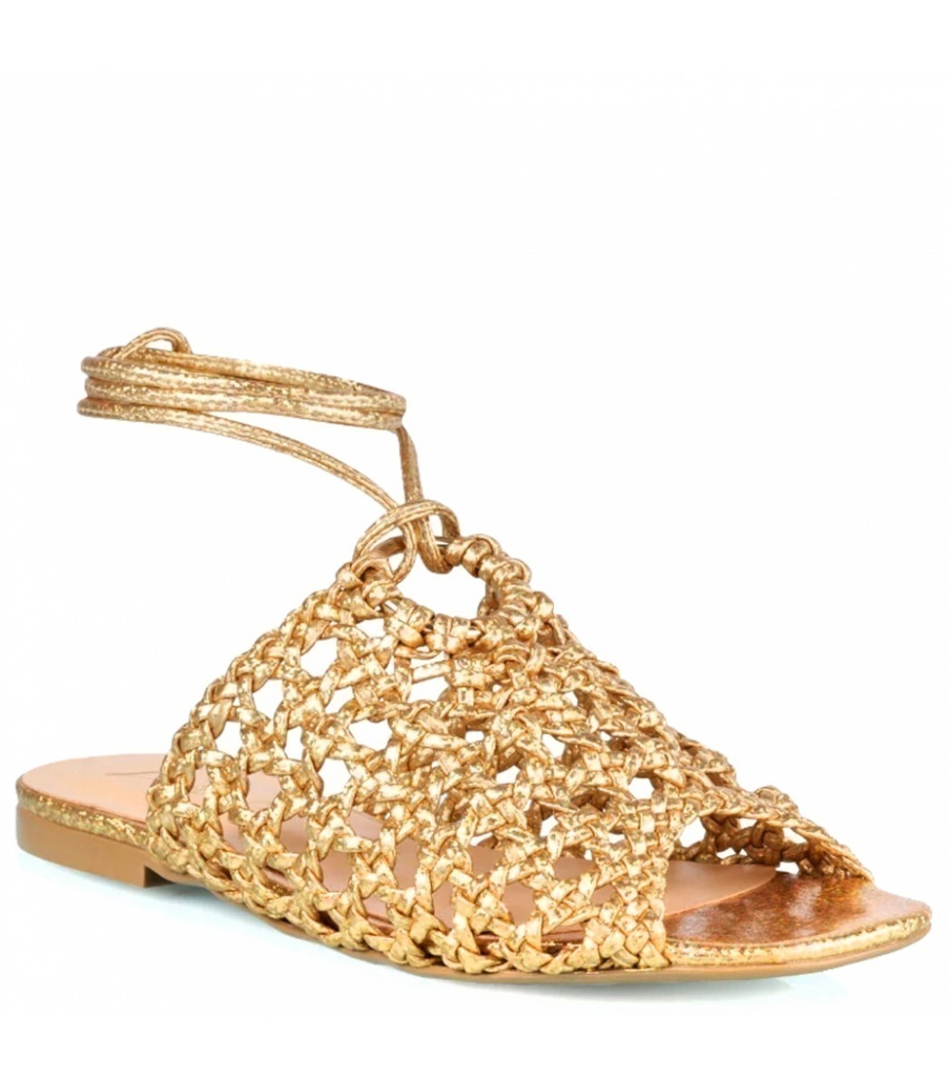 SANDÁLIA RASTEIRA TRESSÊ COM AMARRAÇÃO LUIZA BARCELOS DOURADO/OURO |  Acquarela Shop