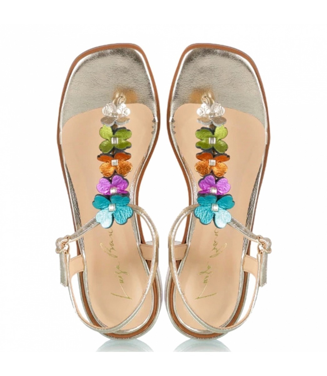 SANDÁLIA FLOWER LUIZA BARCELOS DOURADO | Acquarela Shop