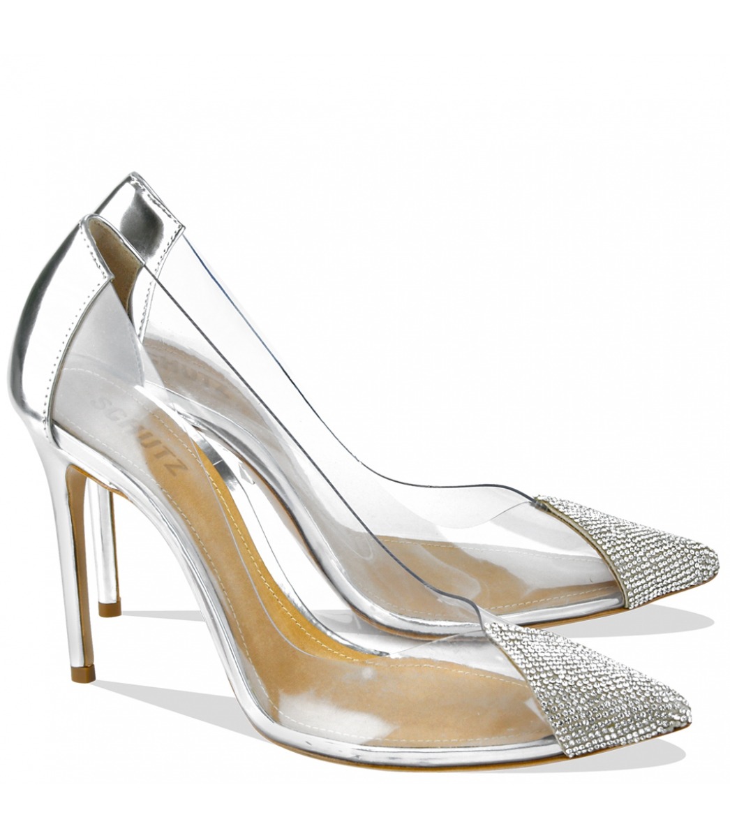 Sapato Scarpin Salto Alto Metalizado Prata | Schutz